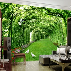 Niestandardowe fototapety na ścianach 3 D zielony las drzewo trawnik 3D Stereo przestrzeń ściana tła papier Mural dekoracja wnętrz Papel De Parede