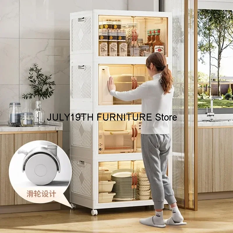 Modern Multi-layer Storage Rack with Wheels Plastic Kitchen Cabinets Home Kitchen Sideboards Collapsible Bedroom Storage Cabinet