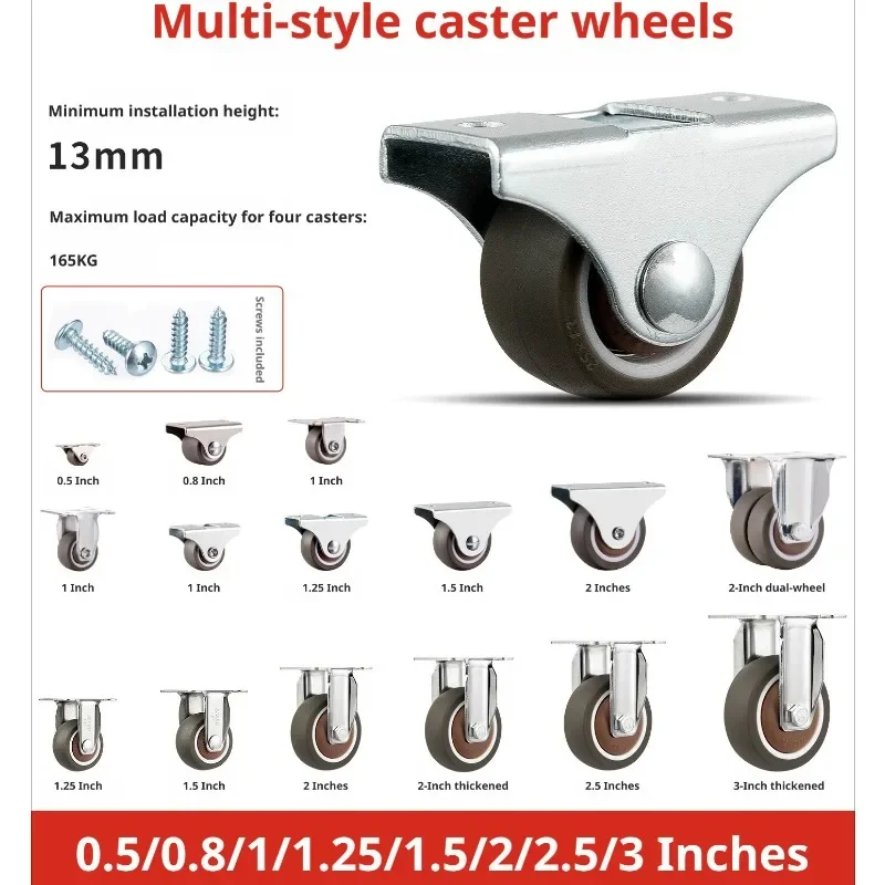 (Pack of 4) 1''/1.25''/1.5''/2''/3'' Drawer Small Wheels Tatami Pulley Orientation Wheel Guide Rail Silent Rubber Casters
