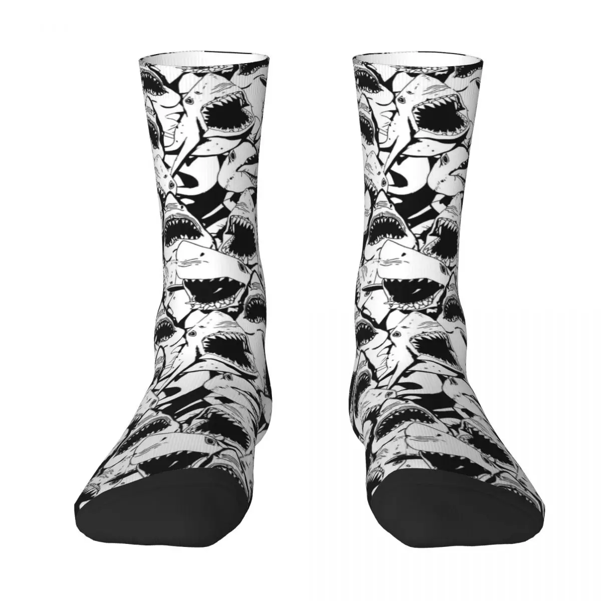 Great White Sharks Stockings Couple Black and White Socks Quality Retro Socks Winter Climbing Anti Slip Graphic Socks Gift