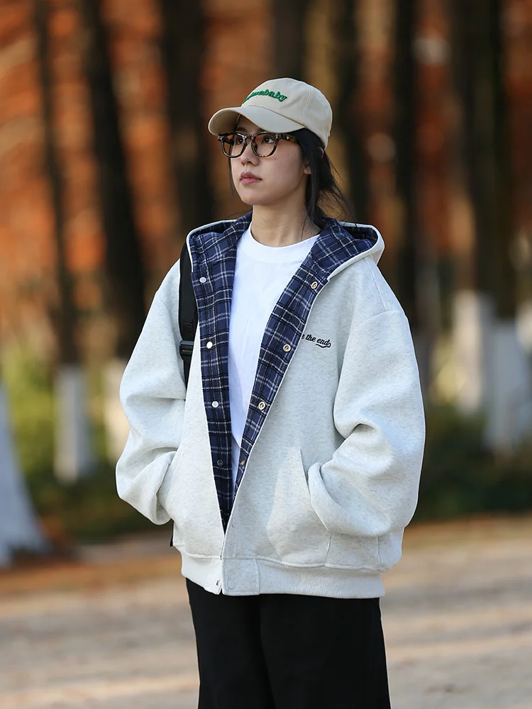 

Свободная женская толстовка-кардиган на весну, плотная, в стиле колор-блок, повседневная, винтажный дизайн, модный бренд, антимикробная