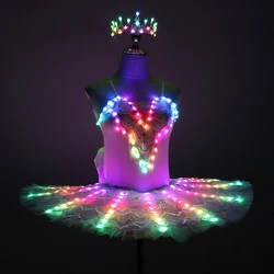 Full Color Pixel LED Ballet Skirt Light Up Luminous Dresses White LED Costume Ballet Tutu For Singer Dancer Stage Wedding Party