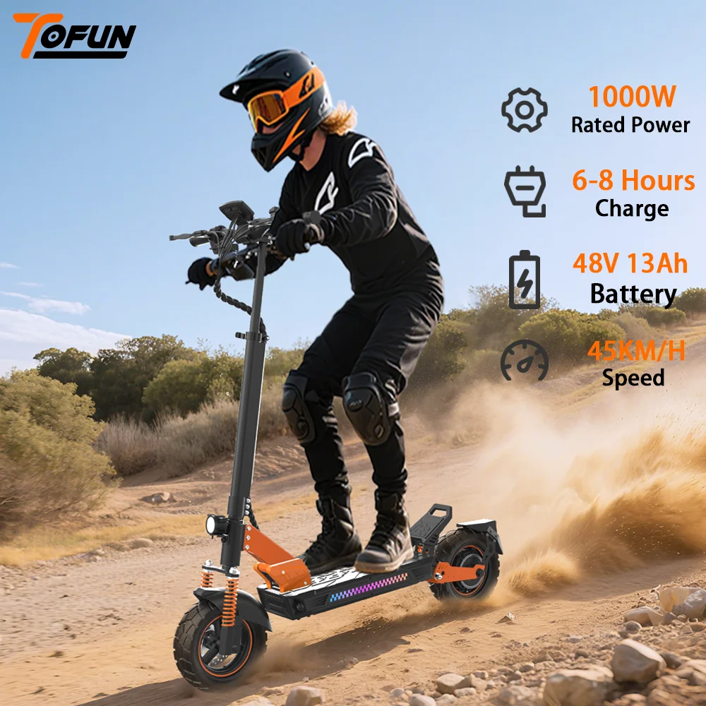 Scooter elettrico TOFUN TF3S 1000W con velocità APP Maxi 45 km/h autonomia 35-45 km 48V13Ah pneumatici 10 pollici 4 modalità pieghevoli