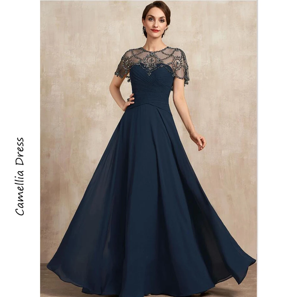 New A-line Evening Scoop Dress Elegant And Pretty Women's Dresses Beading Pleated Sequin Mother of the Bride Dresses Vestido