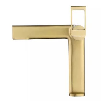 브러시드 골드 대야 믹서, 크롬 황동 냉온수 싱크대 수도꼭지, 욕실 세면대 폭포 수도꼭지, 싱글 핸들, 데크 마운트, Torneira