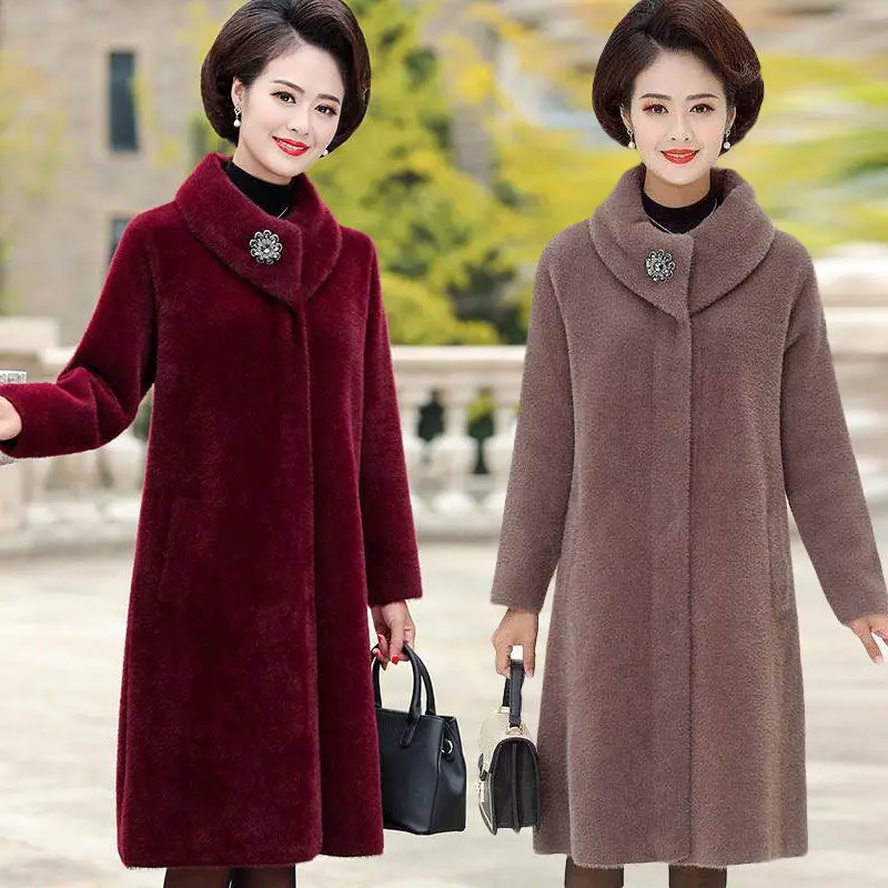 Mom 'S ฤดูใบไม้ร่วงฤดูหนาว Faux กำมะหยี่ Faux เสื้อขนสัตว์แฟชั่นผู้หญิง Thicken Warm Parka Outwear หลวมหญิงยาวฤดูหนาวเสื้อขนสัตว์ Faux