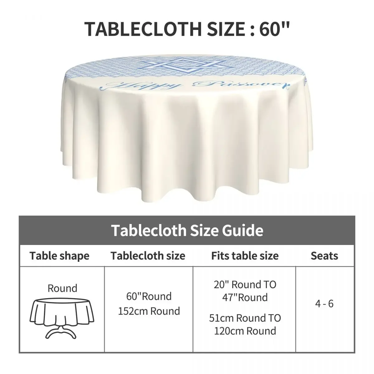 Hapyy Jewish Passover Round Tablecloth Religious Protection Table Cloth Fashion Home Picnic Events Party Printed Table Cover