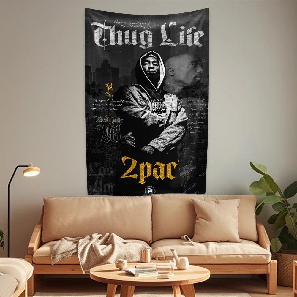 

Rapper Tupac 2pac Tapestry Pop Singer Wall Hanging Bedroom Dormitory Background Cloth Home Decor Aesthetics Festival Gift