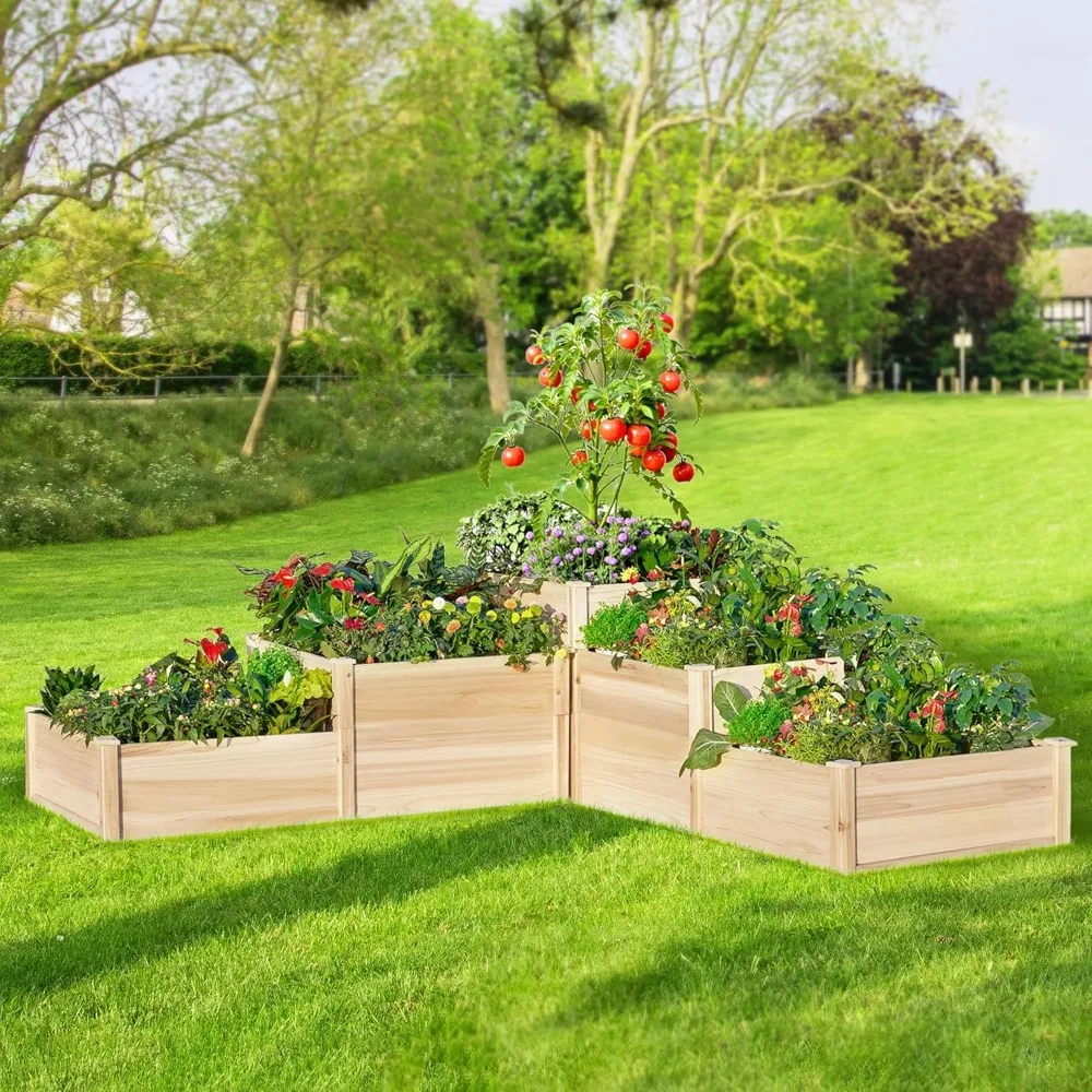 

Raised Garden Bed Outdoor Gardening, 28 Inch Depth 3-Tier Wood Planter Box with Cedar Leg, Ideal for Vegetables, Herbs, Flowers