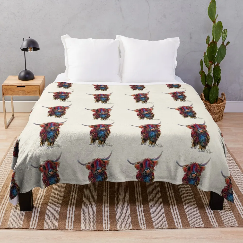 HiGHLaND CoW PRiNT SCoTTiSH ' BaBe on CReaM ‘ BY SHiRLeY MacARTHuR Throw Blanket Beach Bed Fashionable Hairys Nap Blankets