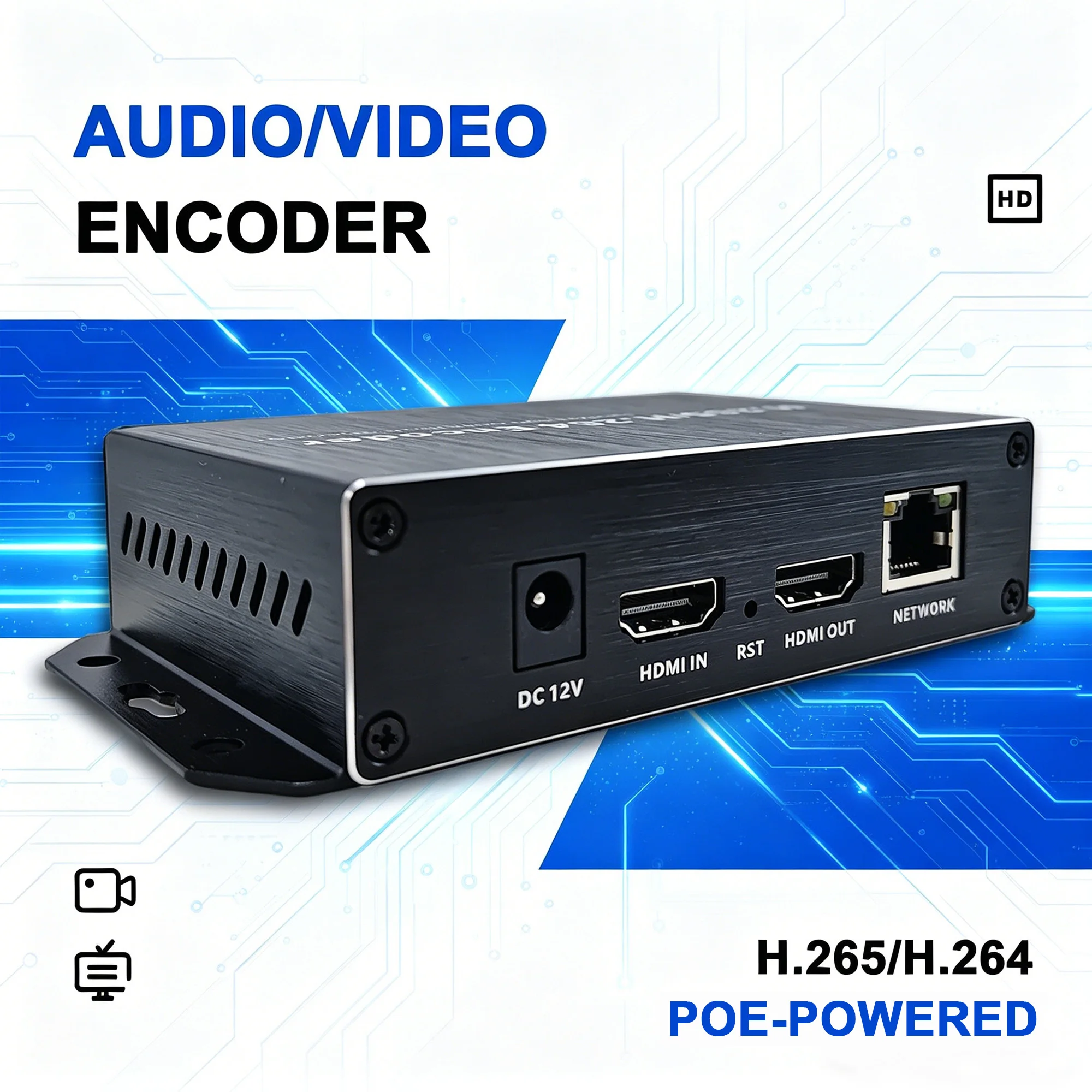 POE-powered HD Audio/Video Encoder H.265/H.264 HD-to-IP Conversion Loop-out Type Multi-platform Live Streaming Screen Recorder