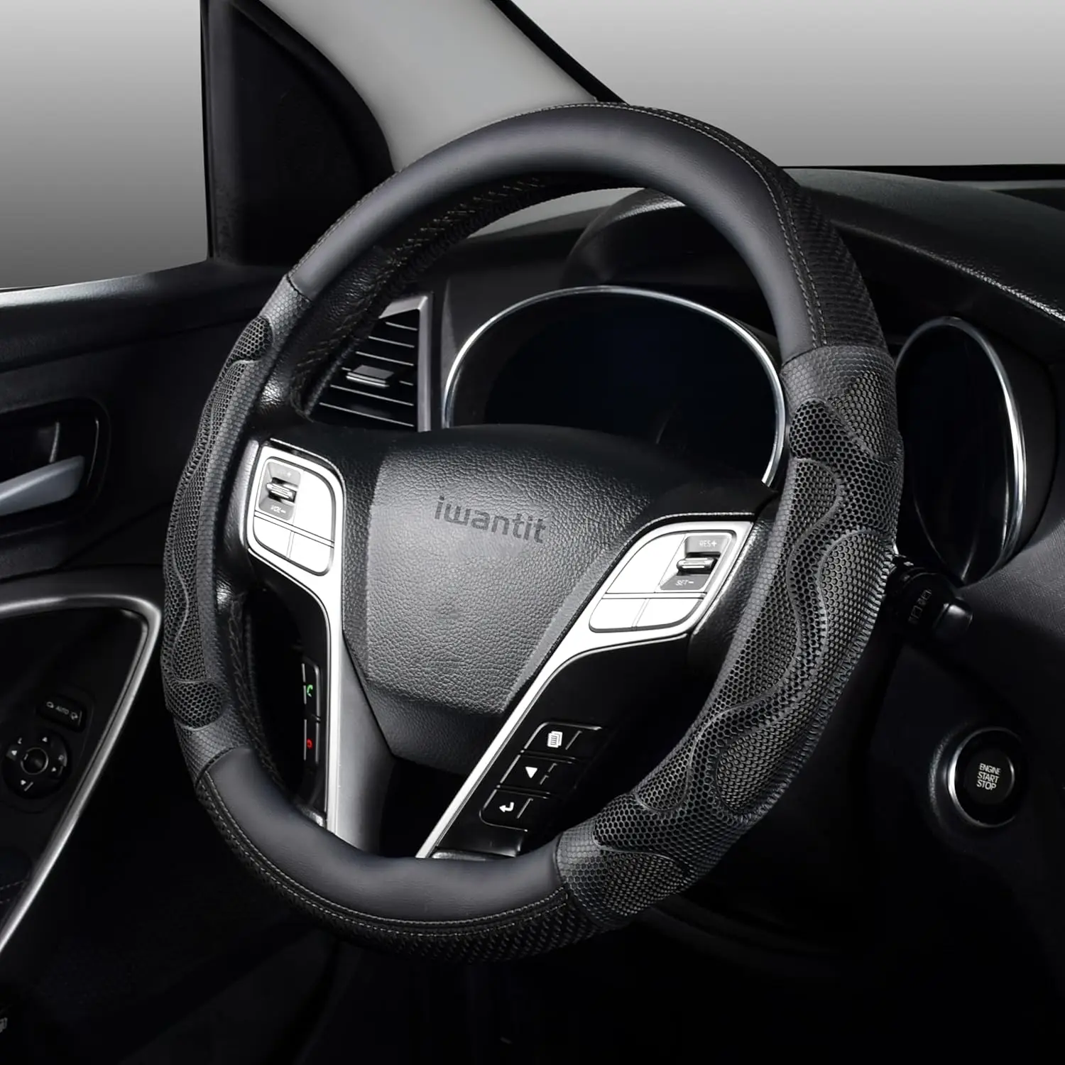 

Universal 3D Silicone Honeycomb Steering Wheel Cover, Anti-Slip Breathable Fabric for Cars 14.5-15 Inches, Full Black