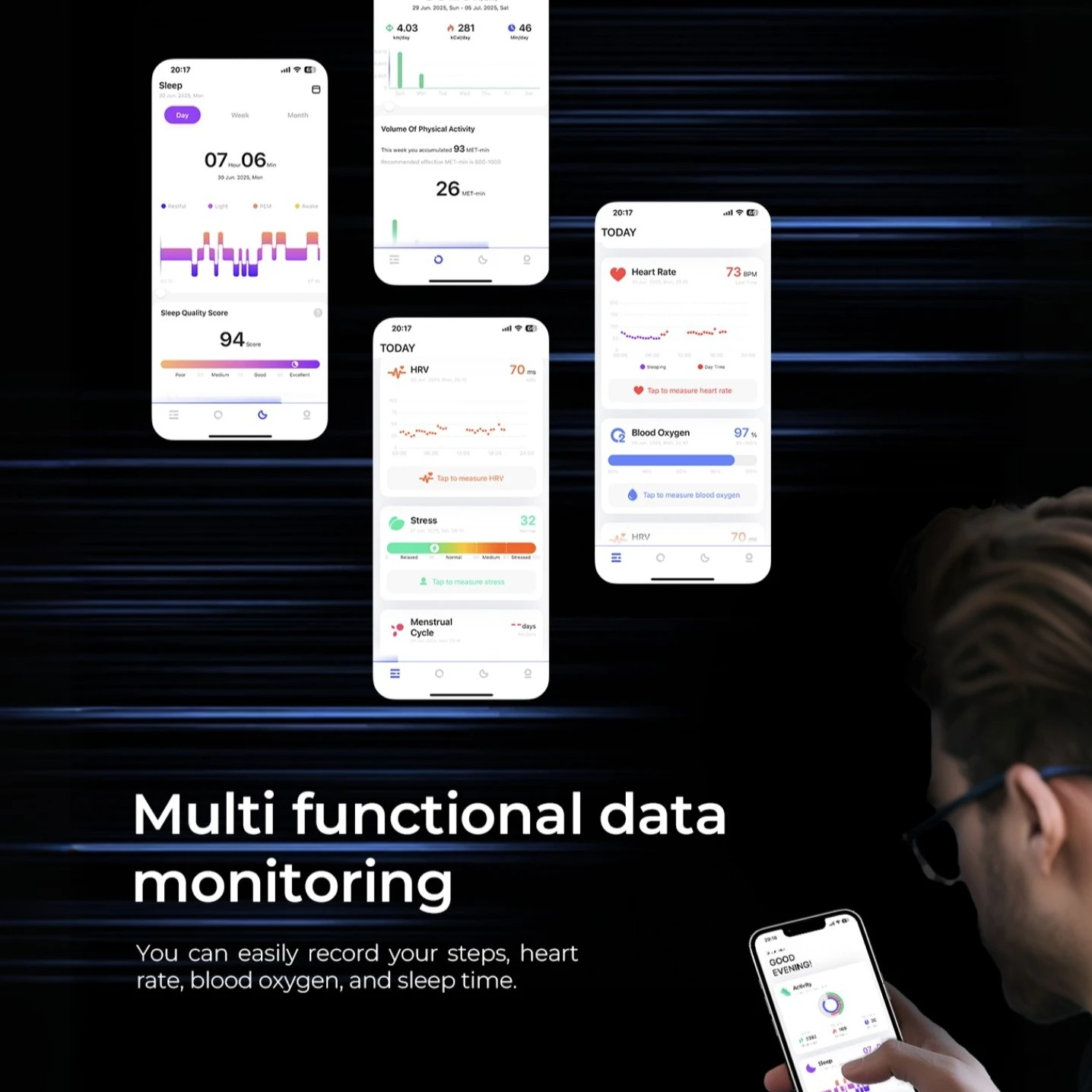 Smart Ring - جهاز تتبع الرياضة والنوم. يمكنه مراقبة الخطوات والمسافة والسعرات الحرارية، ويقدم أوضاع رياضية متعددة. مع تصميم عصري، إنه متوافق مع أجهزة iPhone وAndroid. #4