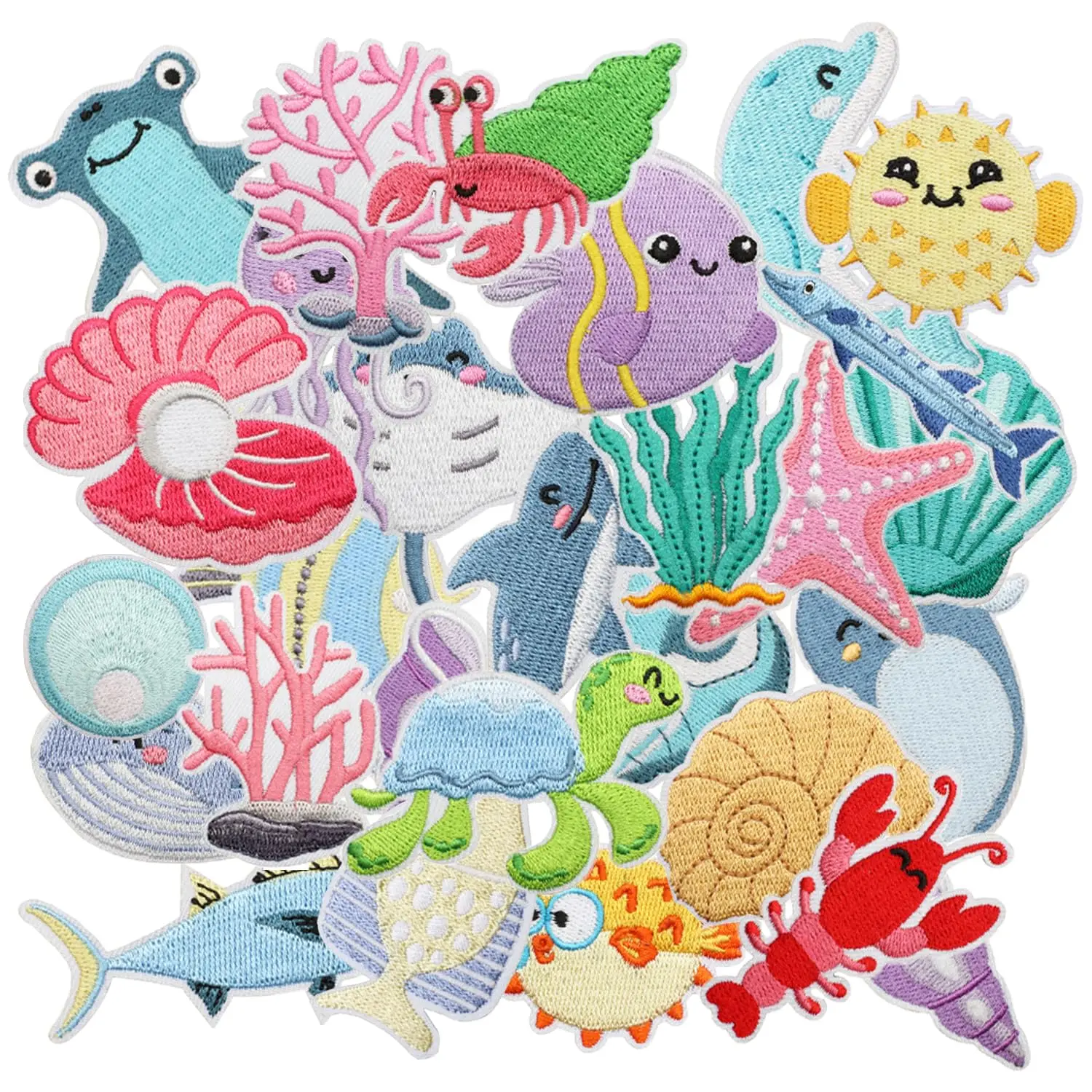 Meerestier-Aufnäher zum Aufbügeln/Aufnähen, niedliche Sommer-Stickapplikation, Ozean-Strand-Dekoration für Kleidung, Hut, Tasche, Jeans, Kleid