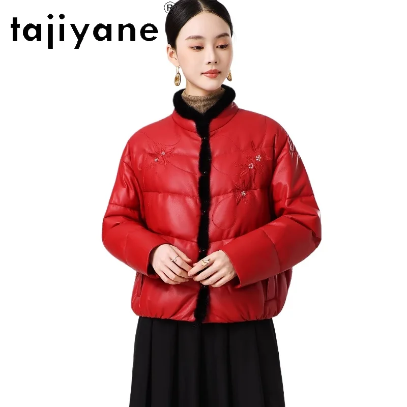 TAJIYANE 100% Schaffell Ente Unten Mantel Frauen Luxe Nerz Pelz Kragen Echt Leder Puffer Jacke Winter Kleidung Frau 2025 Ettка