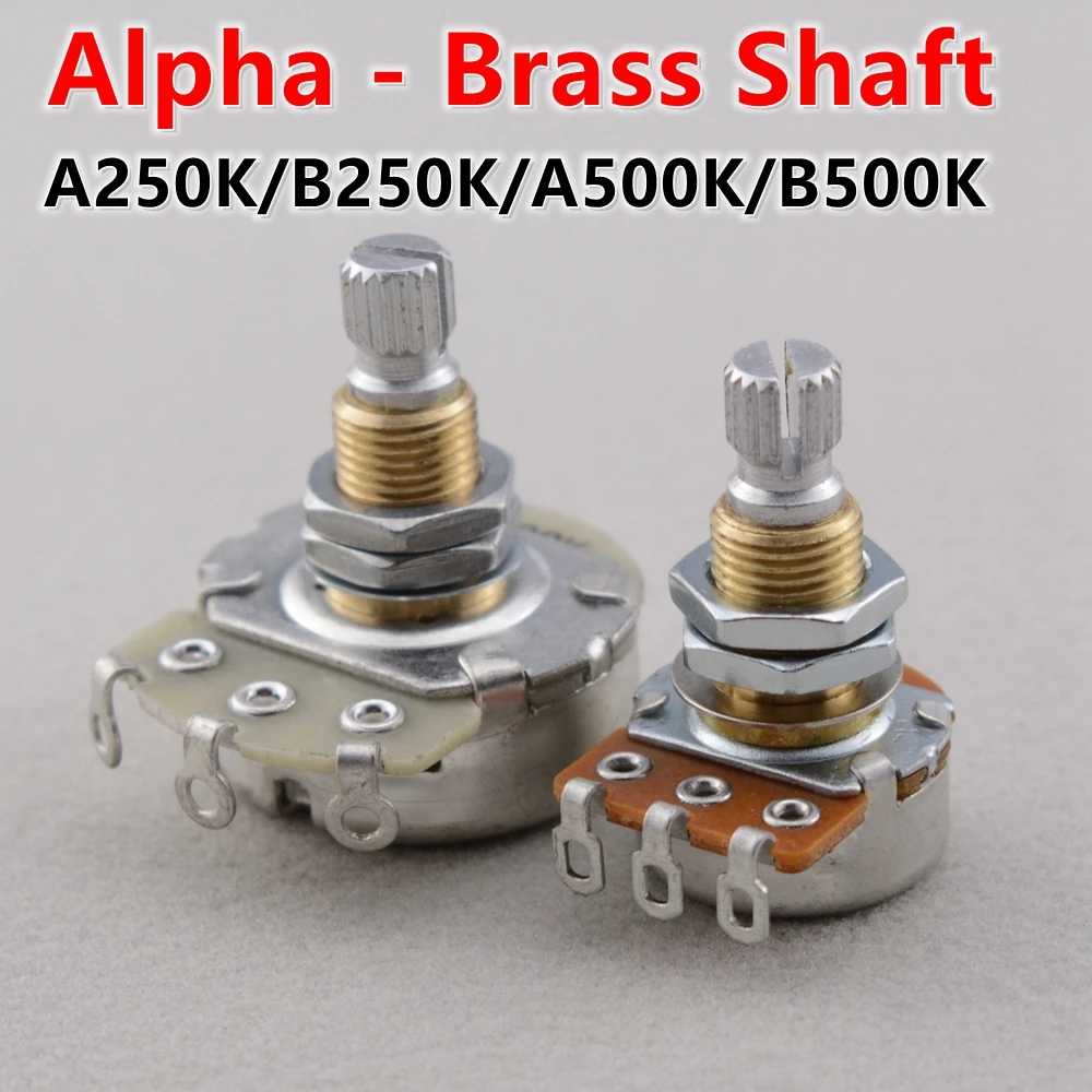 Alpha Brass Shaft  Potentiometer(POT) For Electric Guitar Bass A250K/B250K/A500K/B500K - Made in Korea