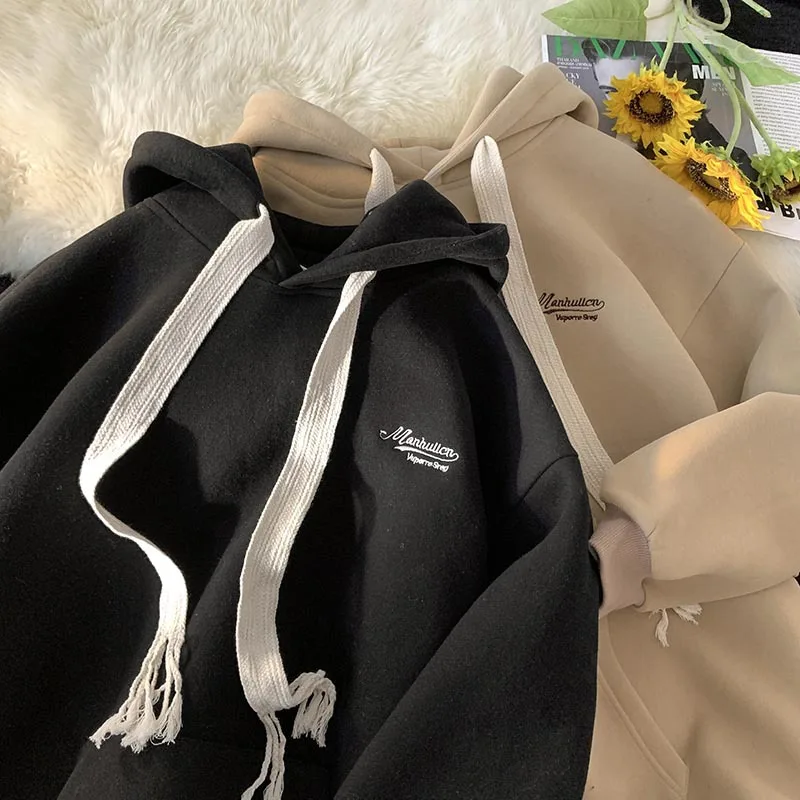 Fashion Warm Fleece Loose Unisex Pullovers 2024 New Spring Thicken Women Letter Hoodies Female Sweatshirts Steertwear Autumn