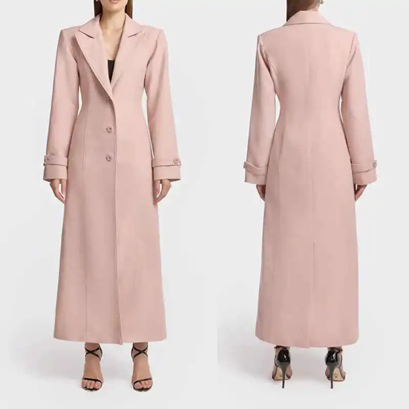

Autumn Winter Women's Wool Blend Overcoat 1 Piece Midi Length Single Breasted Peaked Lapel Coat Formal Occasion Warm Customized