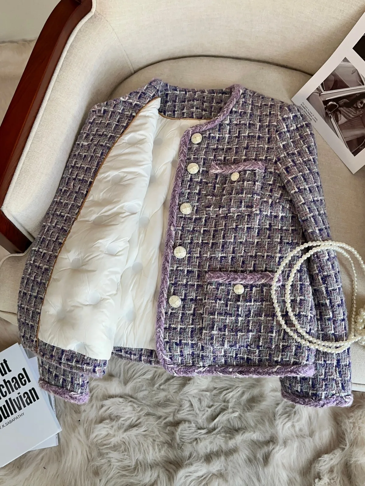 Abrigo de Lana Cálido para Mujer, Color Lila, Estilo Informal, para el Invierno 2024, Nuevo, Elegante, para Ir al Trabajo, Corte Regular