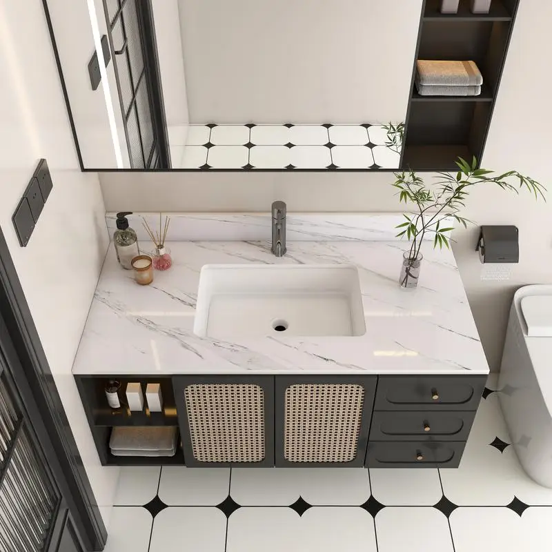 

43" Marble Vanity Top, White Top with 1 Pre-drilled Faucet Hole, Bathroom Vanity with Undermount Rectangular Sink and 4