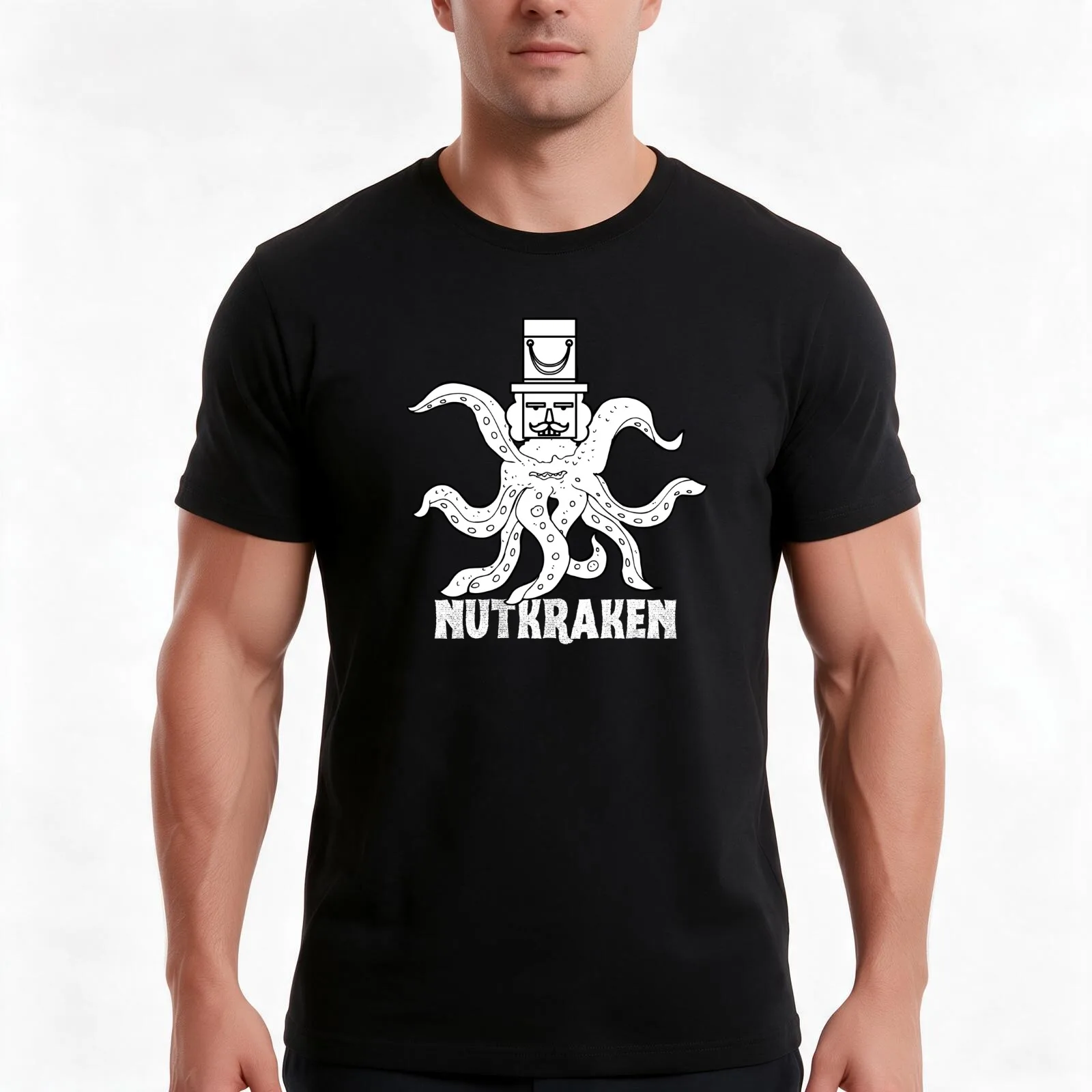 Nutkraken Christmas Octopus Kraken Nutcracker T-Shirt, Summer Casual Cotton Tee, Oversized Streetwear Tops, Unisex Men Women