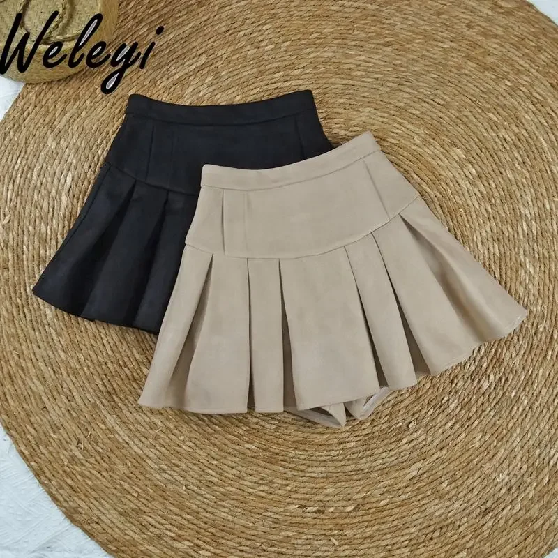 

Jirai Kei Woman Super High Waist A Line Pleated Skirt for Student Female Elegant JK College Thin Anti-light Puffy Skirts Women