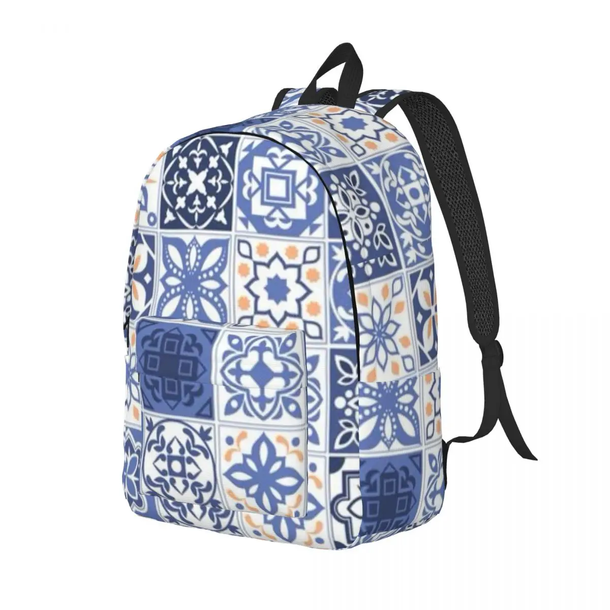 Blue Portuguese Tile Portugal Azulejo Flower Backpack Daypack Large Capacity BookBag School Bag Shoulder Bags for Boys Girls