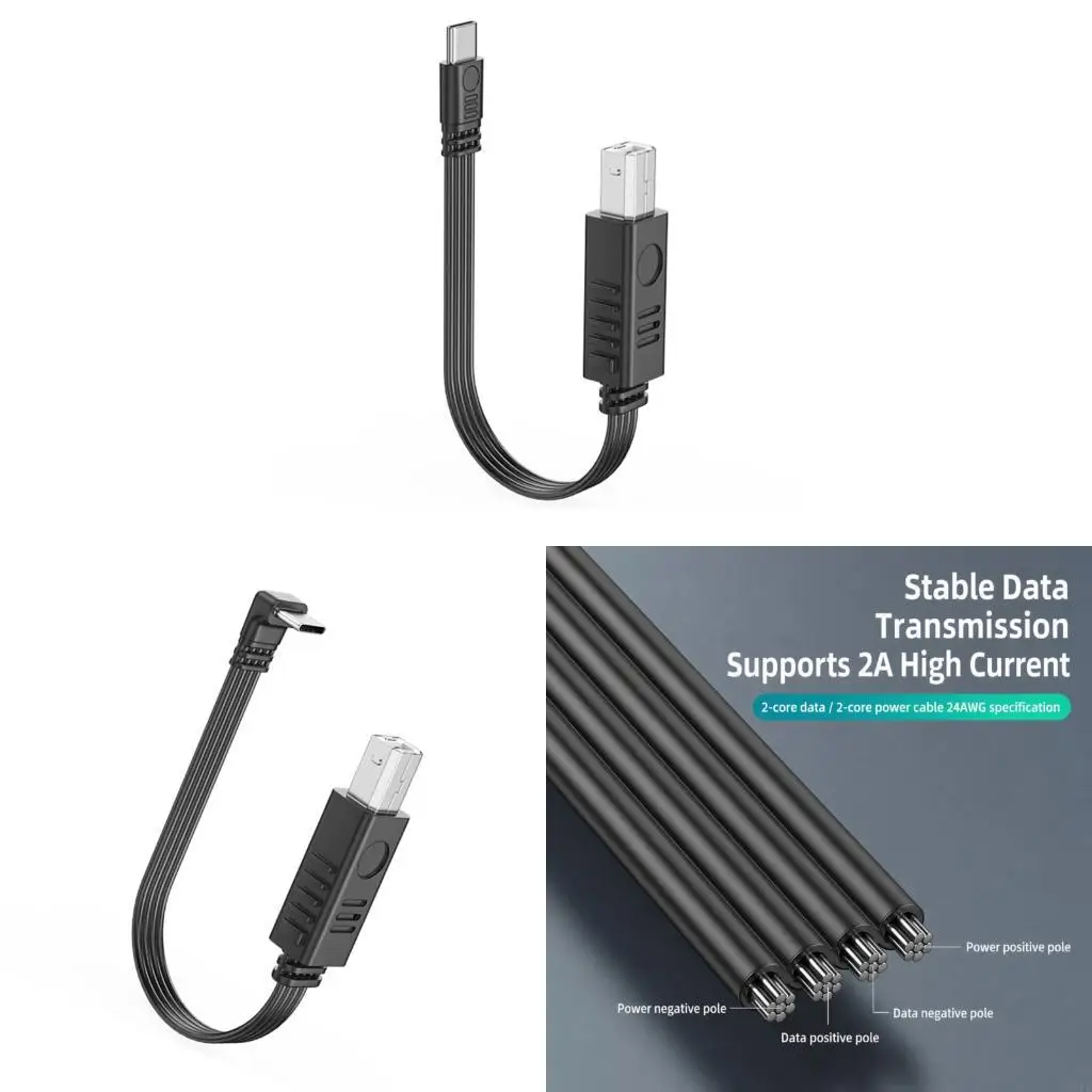 E1PF Flat USB C to USB B Printer Cable, 1M Flexible Data Cord Replacement for Office