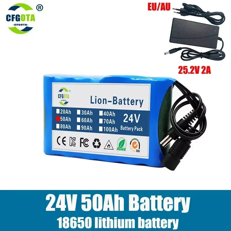24v 6S1P Battery Pack 50000mah Rechargeable Lithium Ion Battery 50ah Capacity for CCTV Camera Monitor with DC 25.2V 1A Charger