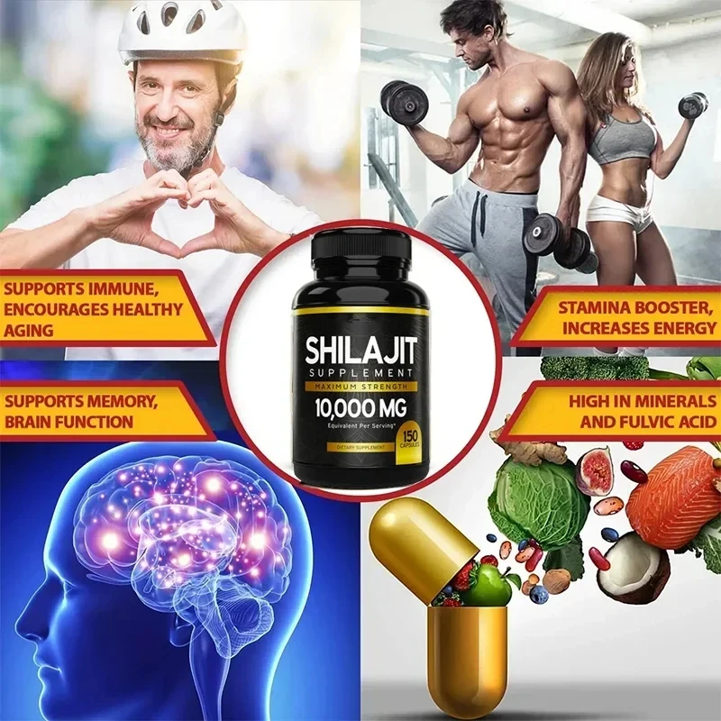 Himalayan Pure Shilajit 150 capsules per bottle with Fulvic Acid & 85+ Trace Minerals Complex for Energy With Spoon Resi 