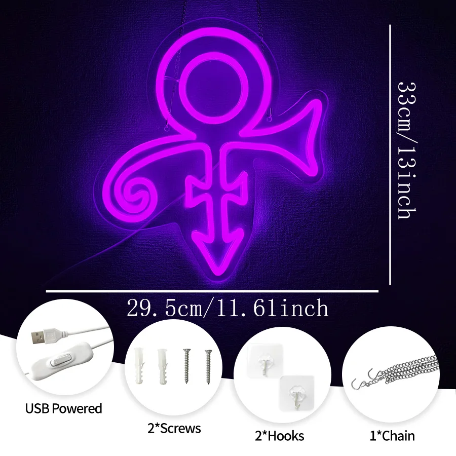 Prince Purple Symbol Neon Signs for Wall Decor,USB Powered Neon Light for Dorm Man Cave Bar Music Studio Party Birthday Gifts