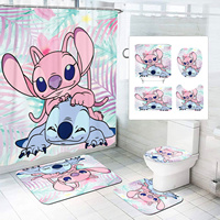 Bathroom Set with Shower Curtain and Rugs Cute Stitch Cartoon Waterproof and Non-slip Set Mats Luxury Decorations 4 Pcs