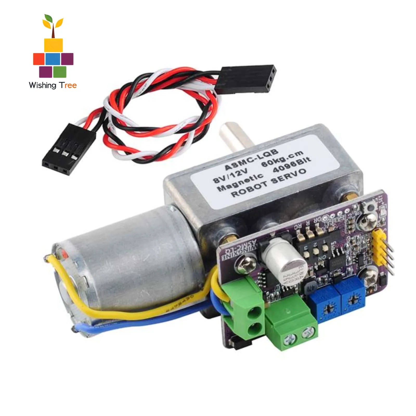 Servo digital ASMC-LQB de alto torque de 60 kg com 360 °   Codificador magnético e engrenagem sem-fim com travamento automático para braço robótico/controle de válvula