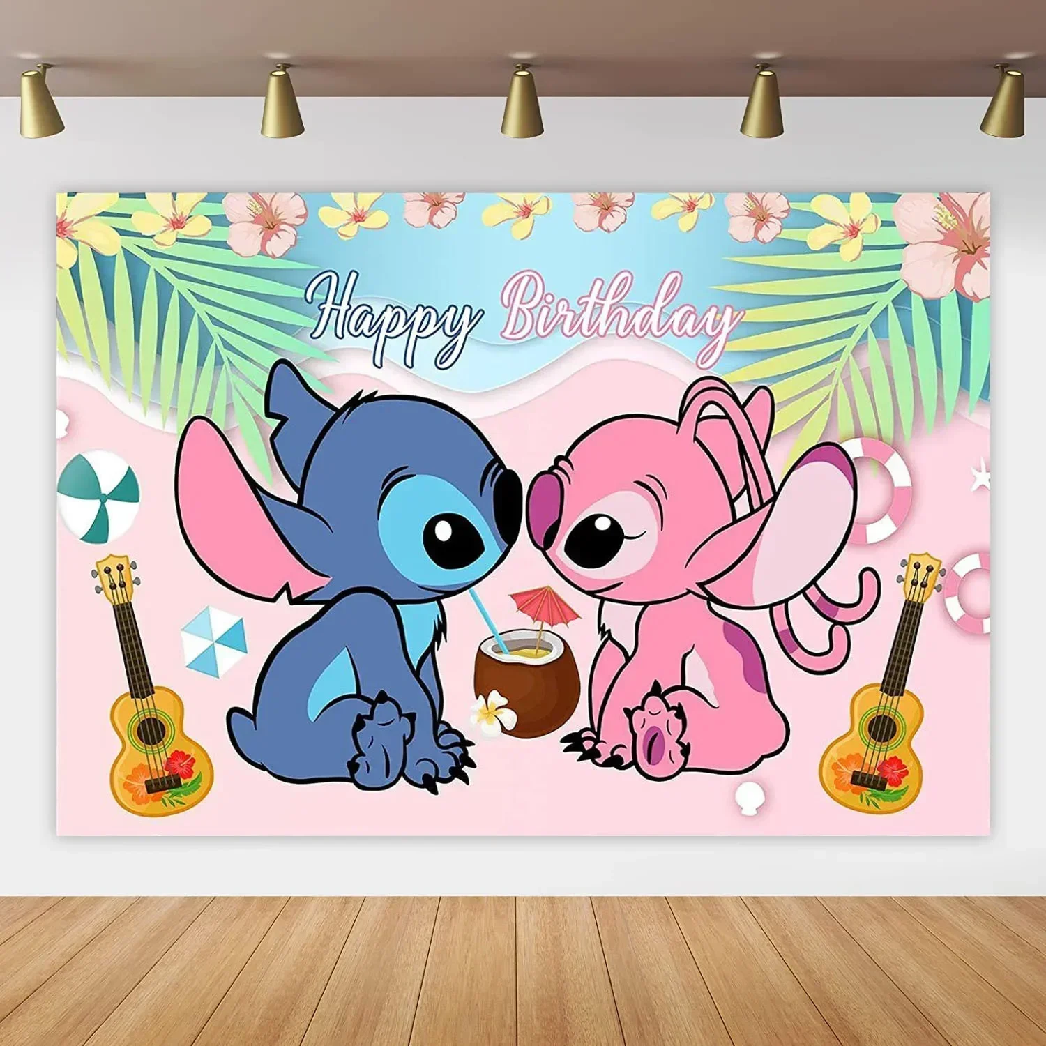 Disney-Decoraciones de Lilo Stitch para fiesta de cumpleaños, fondos de fiesta de dibujos animados para niños, fondo fotográfico, decoración de