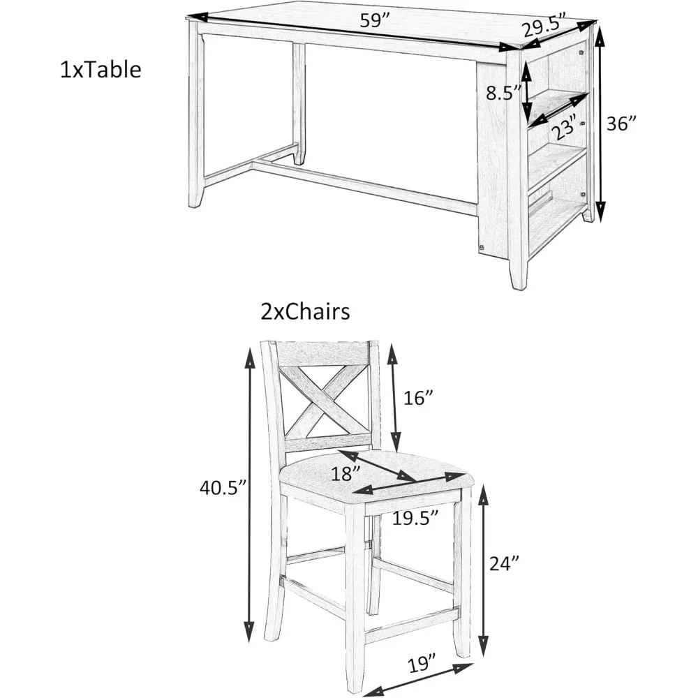 طقم طاولة بار خشبية بارتفاع 5 قطع باللون الرمادي الريفي مع رف من 3 طبقات و4 كراسي
