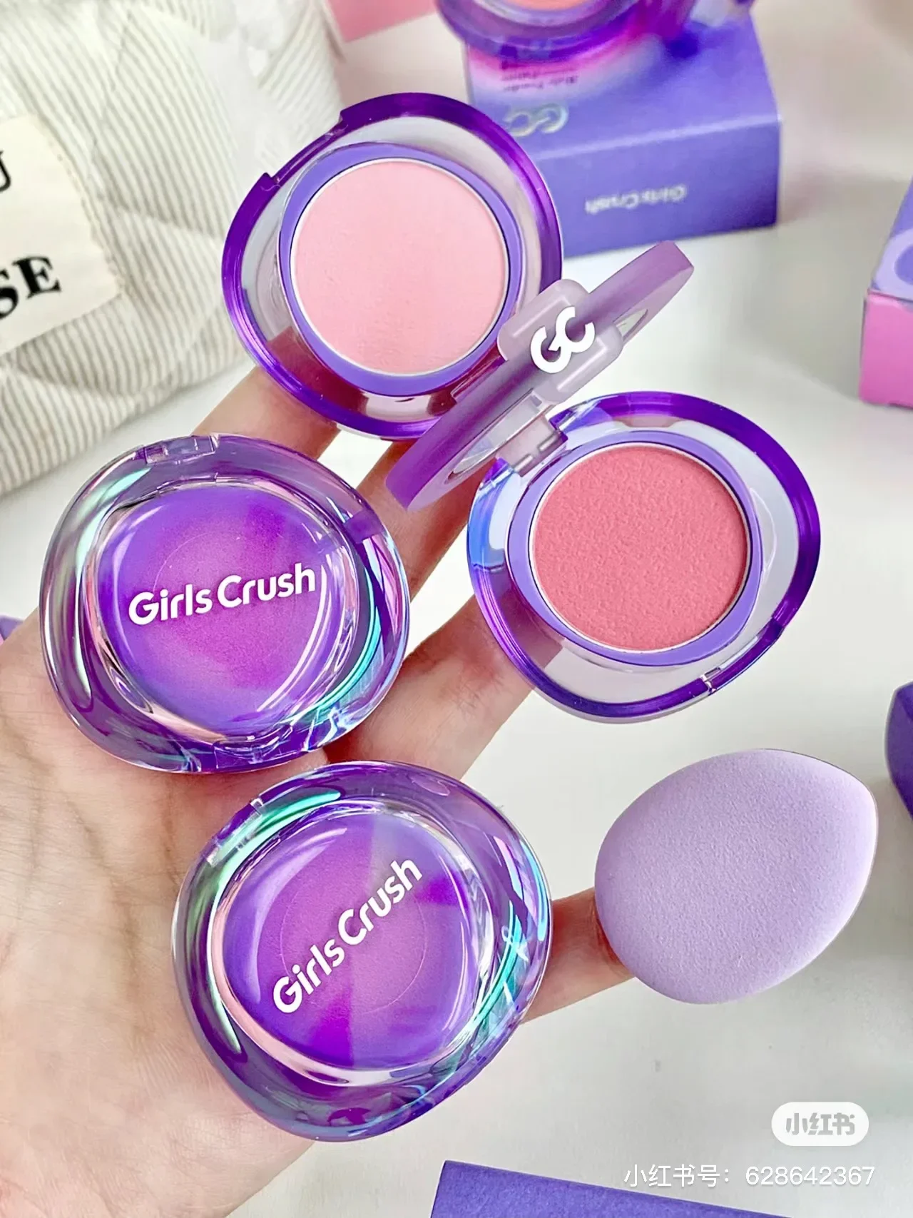 GirlsCrush Palette di fard bicolore Doppio strato Multiuso portatile Simpatico fard a colori illuminante espandibile
