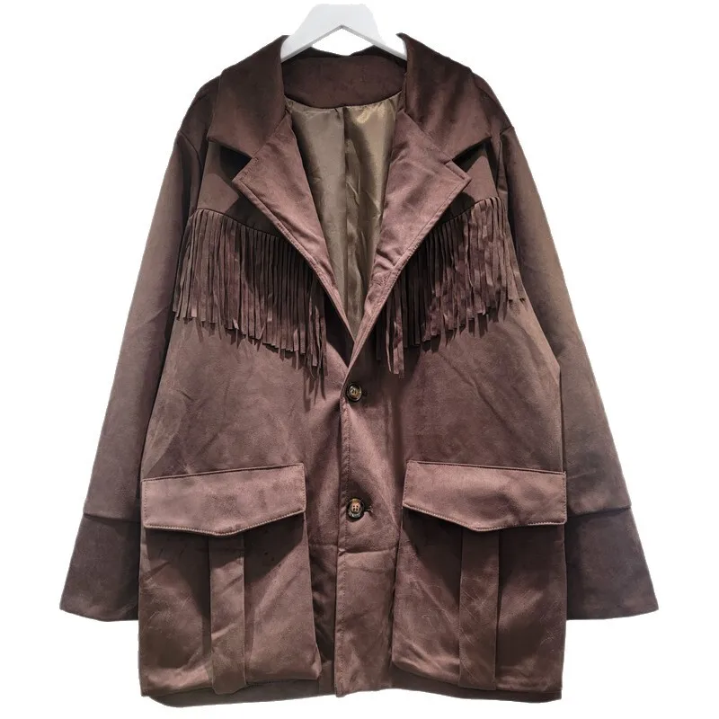 HKSH 春秋の新女性ジャケットシングルブレストポケットタッセルフェイクスエードベルベットブレザーストリートカジュアル潮コート HK12176