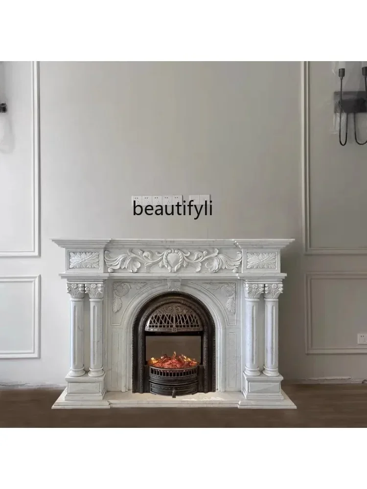 l French natural jazz white marble fireplace European French decorative cabinet stone carving custom living room decoration