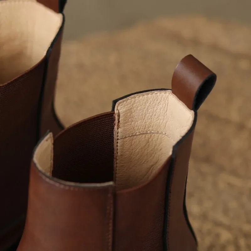 Big Size 41 42 43 Chelsea Boots Women Genuine Leather Slip-on Chunky Heel Fall Winter Gift Female Fashion Ankle Boot Shoes