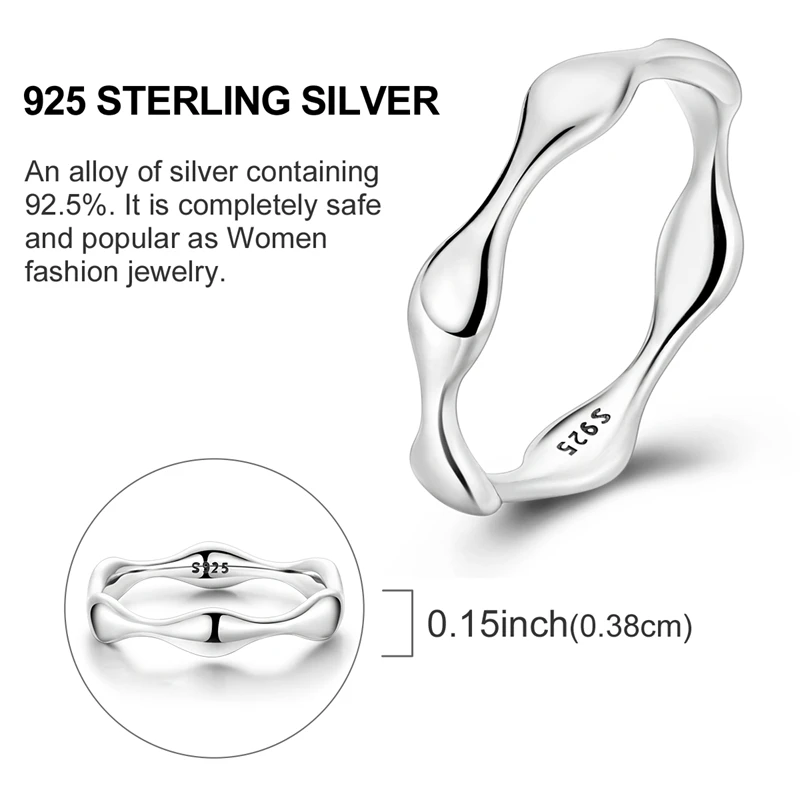 Women's 925 Sterling Silver Liquid Droplet Simple Ring, Gift Idea