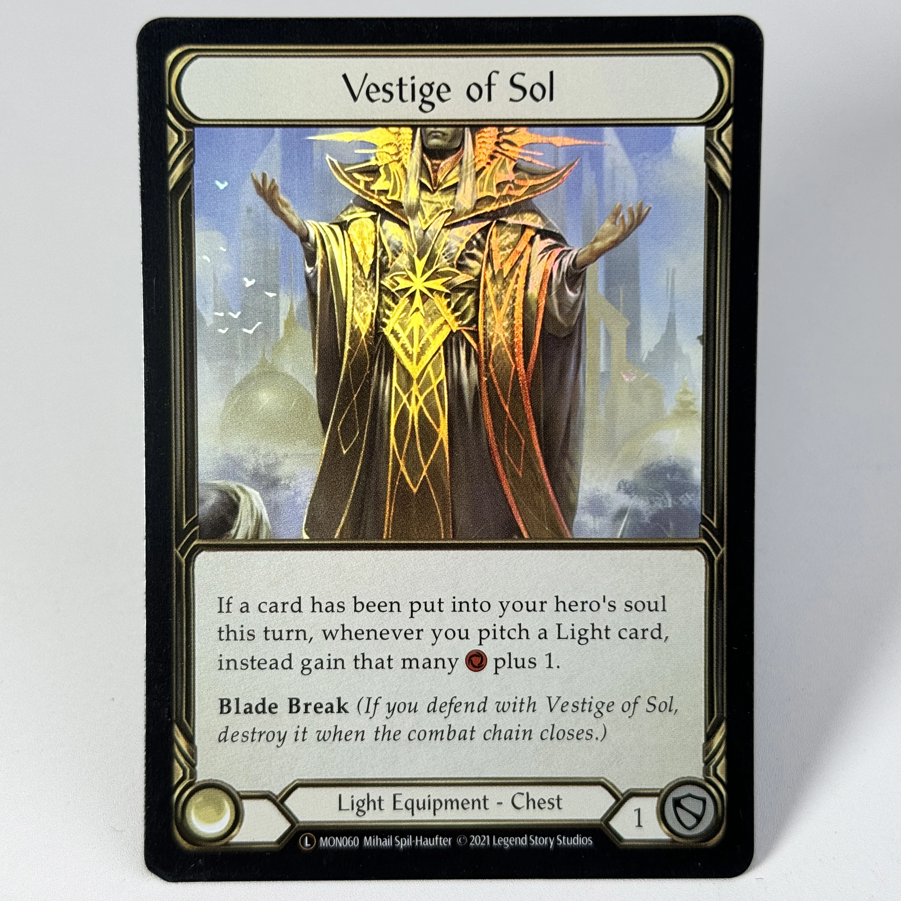 FAB 프록시 카드 레인보우 호일 에이전트 TCG 게임 카드 코드 MON+LGS+LSS 버전 시리즈 결정의 Vambrace Sol 카드의 유적