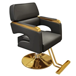 High-end hair salon furniture armchair can rotate and lift stainless steel black metal men's barber seat chair