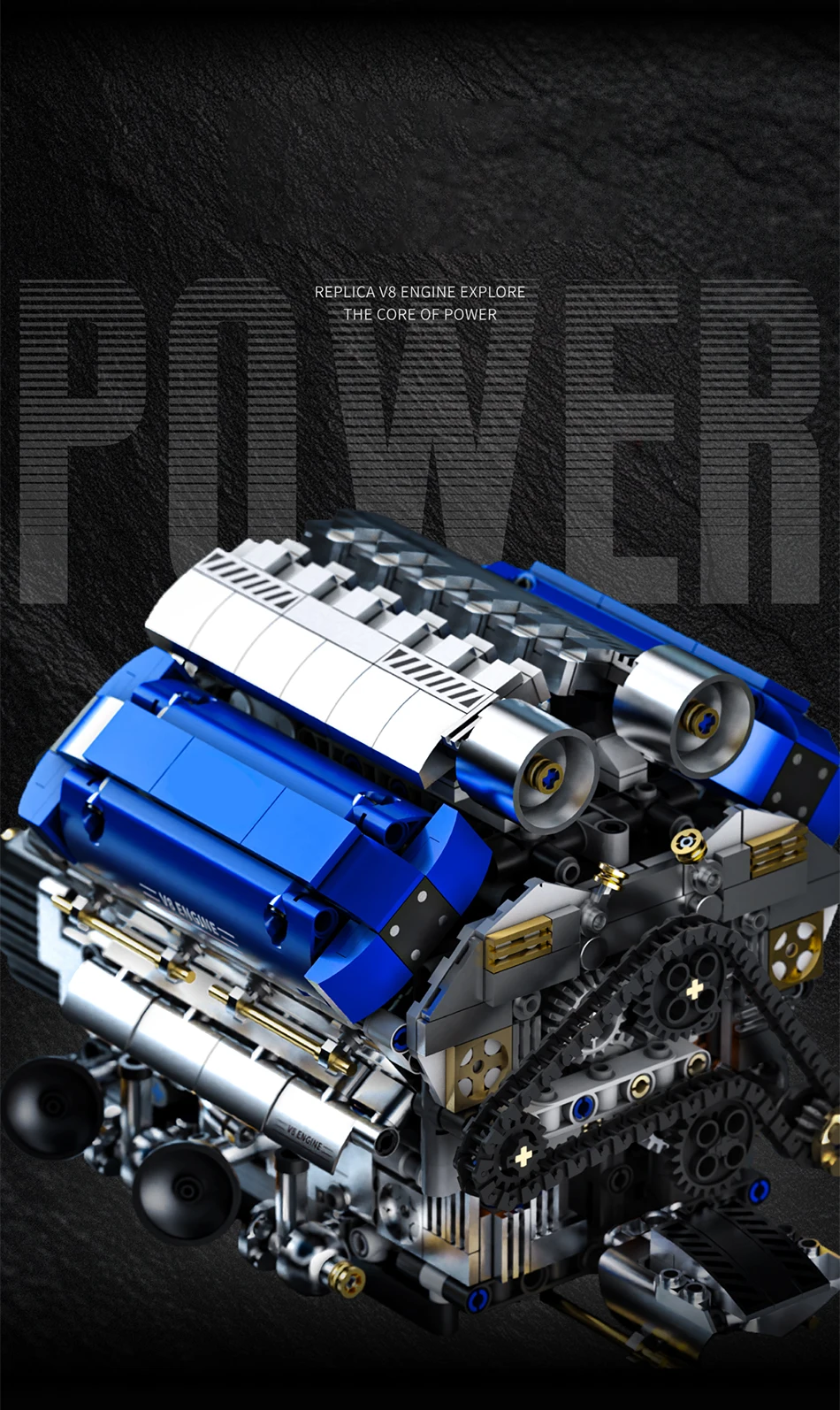Technical V8 Electrice Driven Engine Building Blocks Simulation Supercar Engine MOC Bricks Science Education Toys Birthday Gift