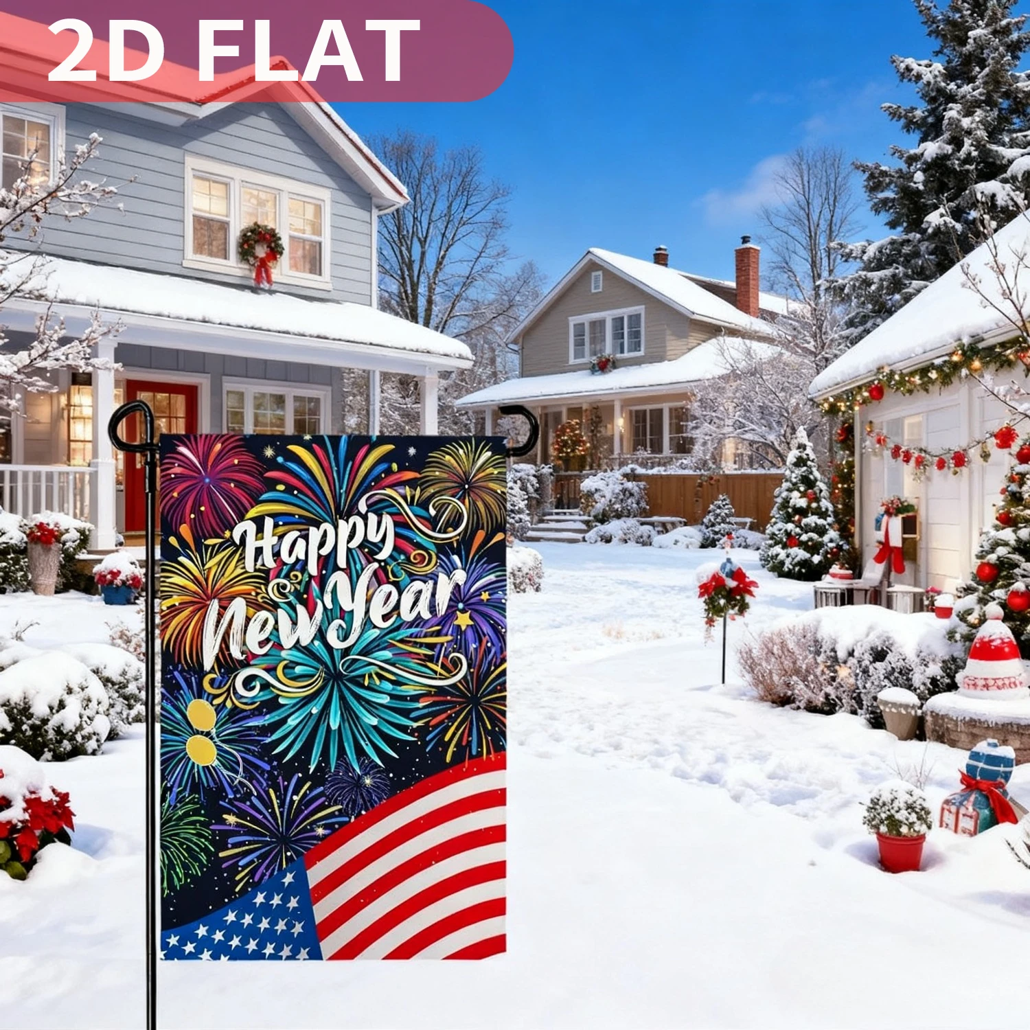 

1pc Happy New Year Garden Flag New Year Eve Yard Flags Double Sided American Flag House Banner, Durable Polyester