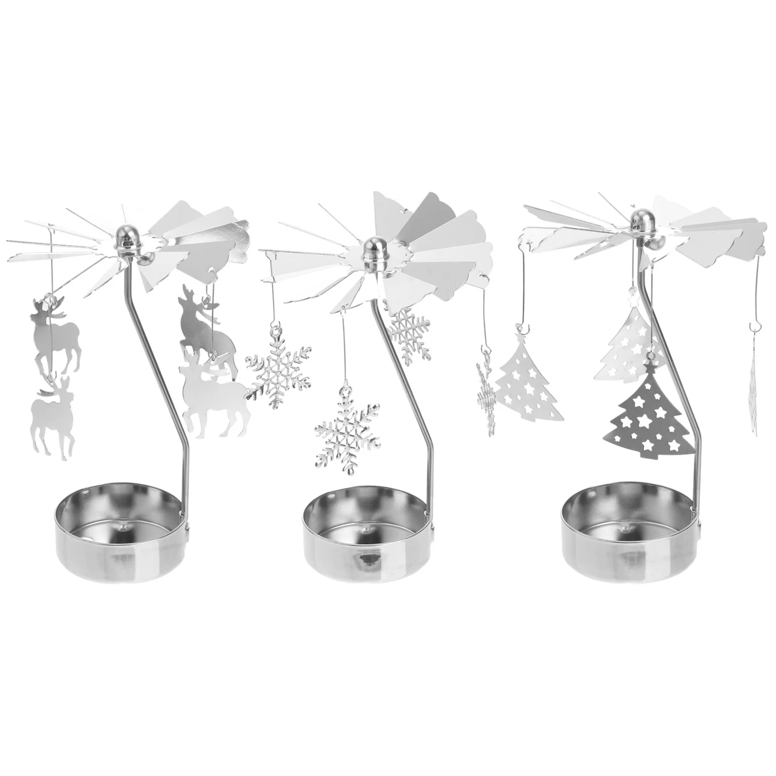 Candelabro de Metal giratorio con forma de copo de nieve, decoración de luz de té giratoria, accesorio de decoración para el hogar y vacaciones, 3 uds.