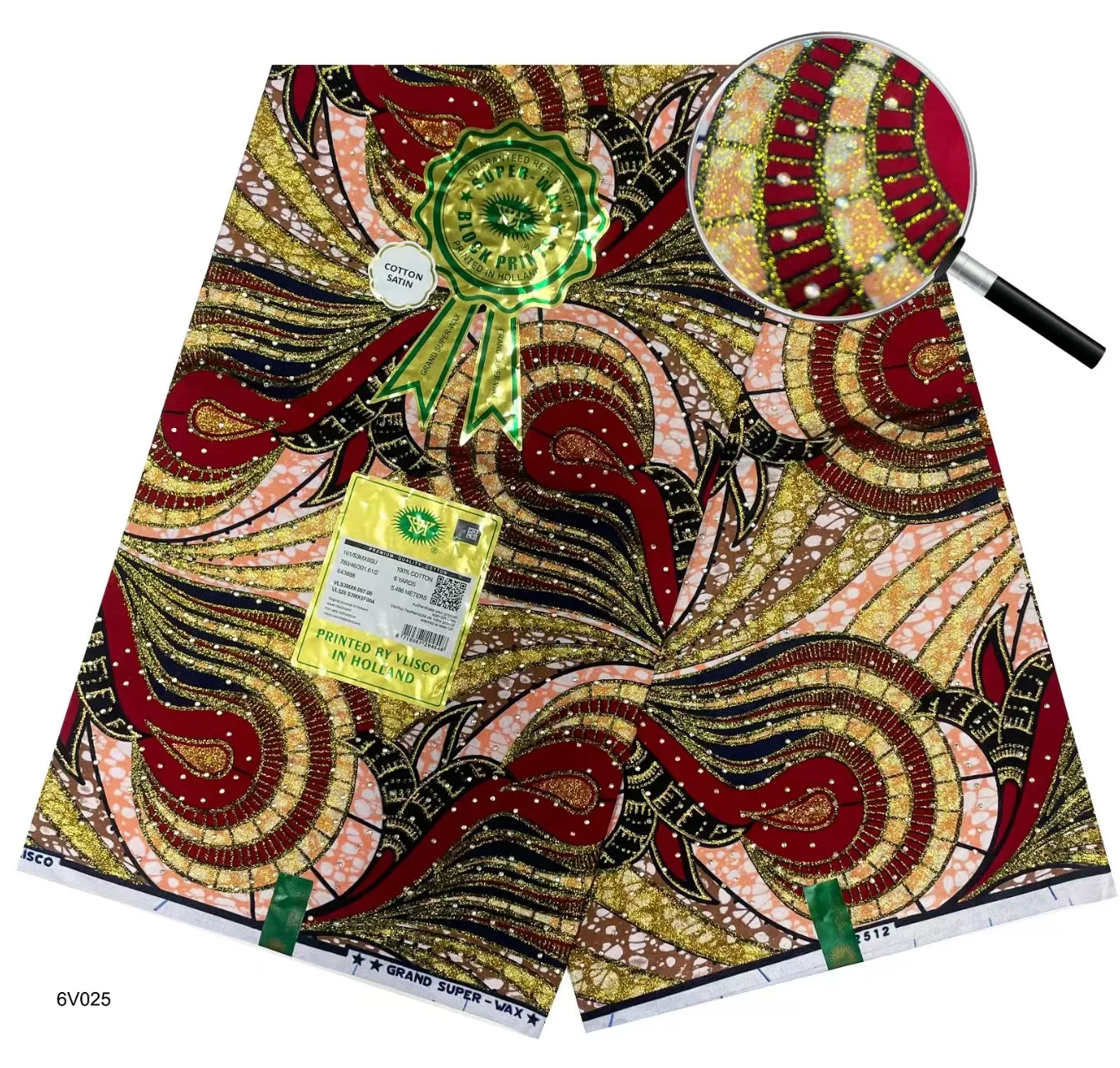 African Wax Fabric WIth Crystal Strips Wax Block  Fabrics For Women Dress, 6 Yards/Lot African Wax view 5