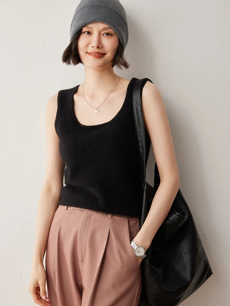 

Daily Sweater Vest Women Basic Sleeveless Pullover 100% Cashmere Knitted Autumn Winter Vest Warm Inside Join Slim Waistcoat Top