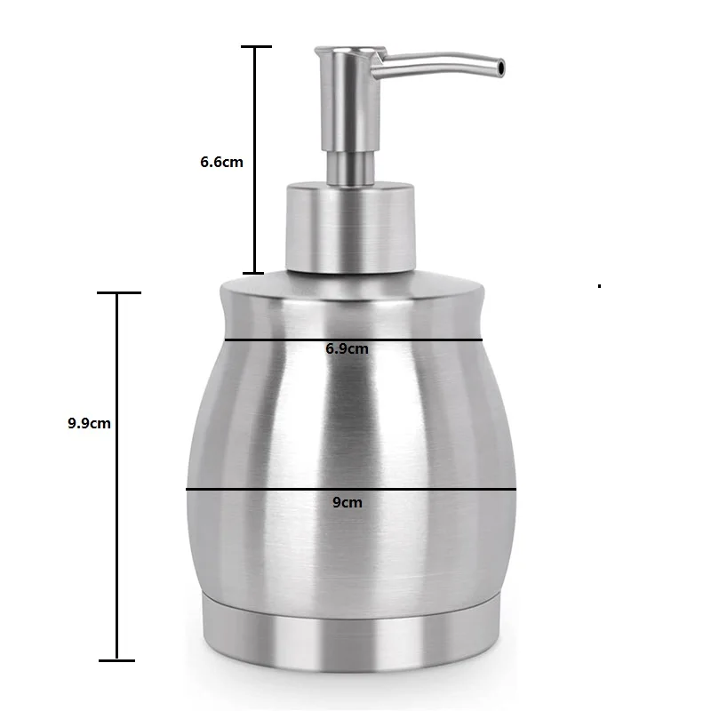 Dispensador de sabão de bancada de aço inoxidável, garrafa e bomba adequada para cozinha e banheiro 390ml