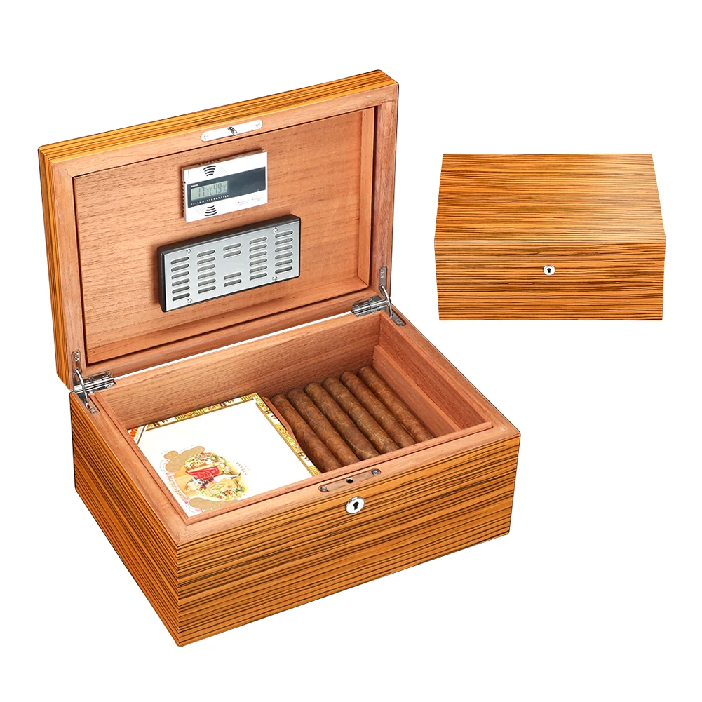 

Cedar Wood Cigar Humidor Box Yellow Glossy Piano Finish Moisturizing Humidor Cabinet Cigar Case With Hygrometer Humidifier