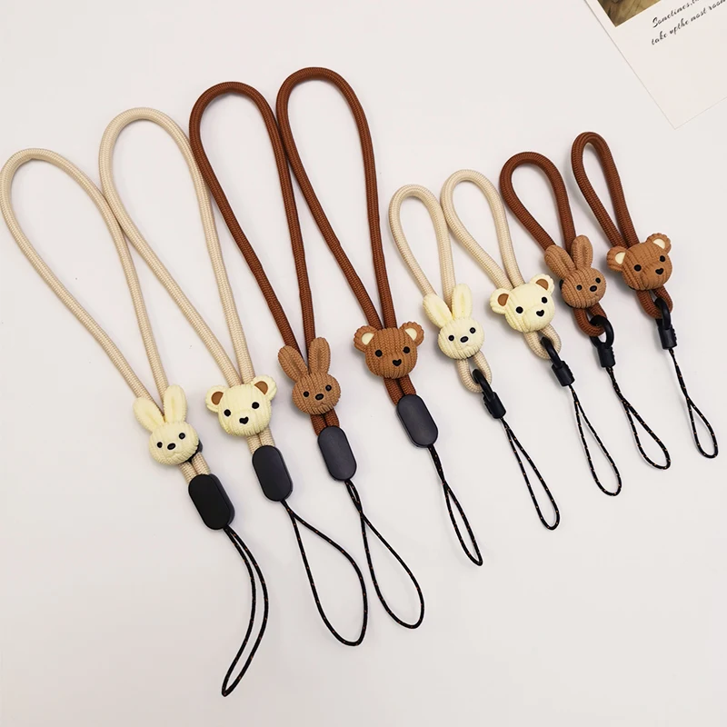 Mobile Phone Lanyard Wrist Type Neck Strap Woven Bunny Bear Strap Pendant Ring Short Phone Universal Chain Finger Clasp Sling